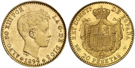 1899*1899. Alfonso XIII. SMV. 20 pesetas. (Cal. 7). 6,45 g. EBC-.