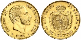 1883*1883. Alfonso XII. MSM. 25 pesetas. (Cal. 18). 8,06 g. Leves marquitas. Bella. Rara así. EBC-.