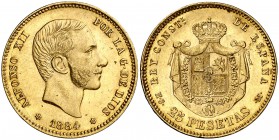 1884*1884. Alfonso XII. MSM. 25 pesetas. (Cal. 19). 8,05 g. Leves golpecitos. Bella. Brillo original. Escasa así. EBC.
