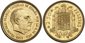 1953*1968. Estado Español. 2,50 pesetas. (Cal. 70). 6,88 g. Rara. Proof.