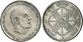 1966*1969. Estado Español. 100 pesetas. (Cal. 14). 19,15 g. 9 curvo. Escasa. S/C-.