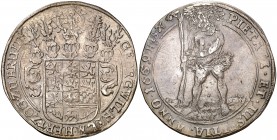 1659. Alemania. Brunswick-Luneburg-Calenberg. Jorge II. HS. 1 taler. (Kr. 57.1) (Dav. 6528). 28,23 g. AG. Muy escasa. MBC.