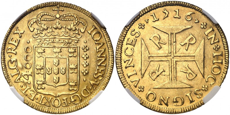 1716. Brasil. Juan V. R (Río). 1 moeda (4000 reis). (Fr. 27) (Gomes 102.15). AU....