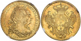 1778. Brasil. María I y Pedro III. R (Río). 6400 reis. (Fr. 76) (Gomes 30.07). AU. En cápsula de la NGC como AU58. Atractiva. EBC-.