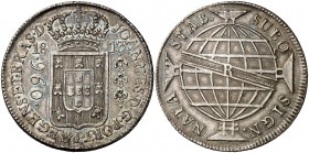 1813. Brasil. Juan, Príncipe regente. R (Río). 960 reis. (Kr. 307.3). 26,63 g. AG. Acuñada sobre un 8 reales español. EBC-.