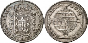1814. Brasil. Juan, Príncipe regente. B (Bahía). 960 reis. (Kr. 307.1). 26,84 g. AG. Acuñada sobre un 8 reales español. EBC.
