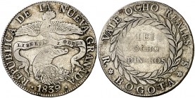 1839. Colombia. Nueva Granada. Bogotá. RS. 8 reales. (Kr. 98). 22,79 g. AG. MBC.