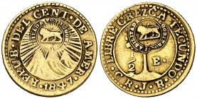 1847. Costa Rica. JB. 1/2 escudo. (Fr. 5a) (Kr. 80). 1,49 g. AU. Contramarcado sobre 1/2 escudo de Centroamérica. MBC.