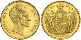 1838. Dinamarca. Federico VI. CC/FF. 2 federicos de oro. (Fr. 288) (Kr. 713.1). 13,26 g. AU. Bella. Muy rara. EBC-.