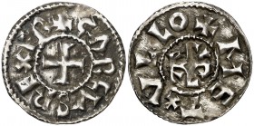 Francia. Carlomagno (768-814) o Carlos el Calvo (840-877). Melle. Dinero. (Depeyrot 606 var). 1,64 g. AG. MBC+.