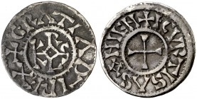 Francia. Carlos el Calvo (840-877). Courgeon. Dinero. (Depeyrot 375). 1,57 g. AG. MBC.
