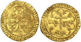 Francia. Enrique VI (1422-1453). 1 salut d'or. (Fr. 301). 3,39 g. AU. Leve doblez en borde. Bella. Rara. EBC.