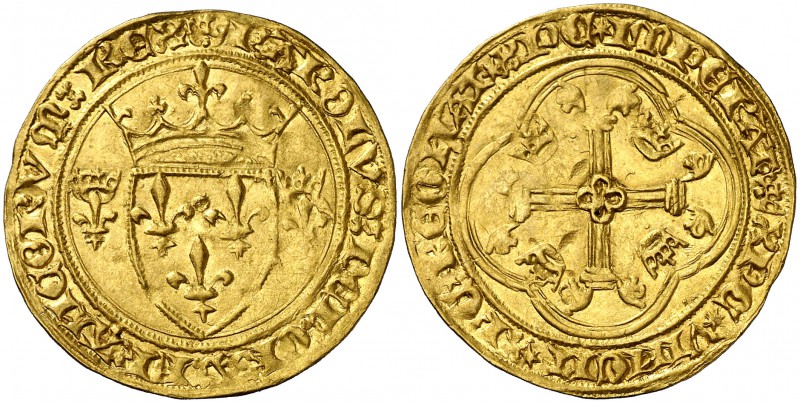 Francia. Carlos VII (1422-1461). 1 écu d'or neuf à la couronne. (Fr. 307). 3,41 ...