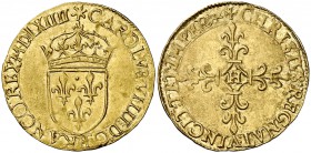 1564. Francia. Carlos IX. H (La Rochelle). 1 écu d'or. (Fr. 378). 3,34 g. AU. Bella. EBC.