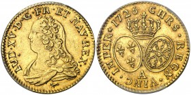 1726. Francia. Luis XV. A (París). 1 luis de oro. (Fr. 461) (Kr. 489.1). AU. En cápsula de la PCGS como AU55. Buen ejemplar. EBC-.