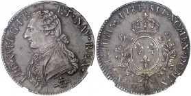 1784. Francia. Luis XVI. B (Rouen). 1 ecu. (Kr. 564.3 indica "rare" sin precio). AG. En cápsula de la NGC como AU55. Muy rara. EBC-.