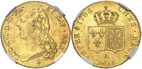 1786. Francia. Luis XVI. A (París). 2 luises de oro. (Fr. 474) (Kr. 592.1). AU. En cápsula de la NGC como AU Details. Rayitas. Atractiva. Rara. (EBC)....