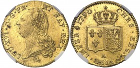 1790. Francia. Luis XVI. A (París). 2 luises de oro. (Fr. 474) (Kr. 592.1). AU. En cápsula de la NGC como MS61. Rayitas de acuñación. Bella. Rara. EBC...