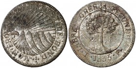 1833. Honduras. T (Tegucigalpa). F. 2 reales. (Kr. 19). 4,69 g. AG baja. Rara. MBC.
