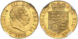 1820. Inglaterra. Jorge III. 1/2 libra. (Fr. 372) (Kr. 673). AU. En cápsula de la NGC como MS62. Bella. EBC.