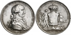1789. Carlos IV. México. (Por el Consulado). Módulo 8 reales. (Ha. 168). 30,51 g. Grabador G. A. Gil. Sirvió como joya. Escasa. (MBC-).