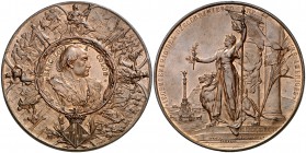 1892. Barcelona. IV Centenario del descubrimiento de América. (Cru.Medalles 859) (V. 557). 132,34 g. 70 mm. Bronce. Firmado: Arnau, Solà y Camats y Ca...
