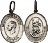 (1880). Puerto Rico. Medalla de distinción Puerto Rico - Constancia. (Pérez Guerra 760). 18,94 g. Ovalada, 43x30 mm con anilla. Muy rara. MBC+.