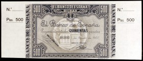 1937. Bilbao. 5 (sin serie y serie A), 10, 25, 50, 100, 500 y 1000 pesetas. (Ed. C36b, C37b, C38c, C39a, C40c, C41c, NE26c y NE27d). 1 de enero. Serie...