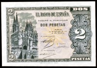 1937. Burgos. 2 pesetas. (Ed. D27). 12 de octubre, serie A. Raro. S/C-.