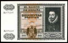 1940. 500 pesetas. (Ed. D40). 9 de enero, D. Juan de Austria. Levísimo doblez. Raro. EBC.