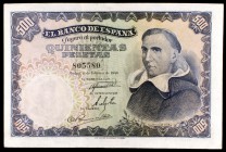 1946. 500 pesetas. (Ed. D53). 19 de febrero, Padre Vitoria. Levísimo doblez. Raro. EBC-.