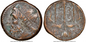 SICILY. Syracuse. Hieron II (ca. 275-215 BC). AE litra (19mm, 4h). NGC Choice VF. Head of Poseidon left, wearing taenia / ΙΕΡΩ-ΝΟΣ / Θ-Φ, trident head...