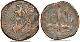SICILY. Syracuse. Hieron II (ca. 275-215 BC). AE litra (17mm, 9h). NGC Choice VF. Head of Poseidon left, wearing taenia / ΙΕΡΩ-ΝΟΣ, trident head, dolp...
