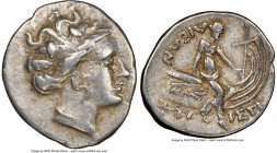 EUBOEA. Histiaea. Ca. 3rd-2nd centuries BC. AR tetrobol (14mm, 10h). NGC XF. Head of nymph right, wearing vine-leaf crown, earring and necklace / IΣTI...