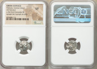 EUBOEA. Histiaea. Ca. 3rd-2nd centuries BC. AR tetrobol (14mm, 11h). NGC VF. Head of nymph right, wearing vine-leaf crown, earring and necklace / IΣTI...