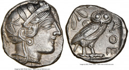 ATTICA. Athens. Ca. 440-404 BC. AR tetradrachm (25mm, 17.19 gm, 9h). NGC Choice AU 5/5 - 4/5. Mid-mass coinage issue. Head of Athena right, wearing ea...