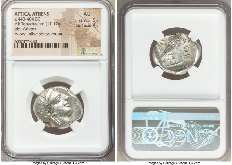 ATTICA. Athens. Ca. 440-404 BC. AR tetradrachm (26mm, 17.17 gm, 5h). NGC AU 5/5 ...
