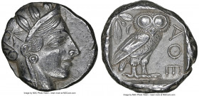 ATTICA. Athens. Ca. 440-404 BC. AR tetradrachm (24mm, 17.23 gm, 10h). NGC AU 5/5 - 4/5. Mid-mass coinage issue. Head of Athena right, wearing earring,...