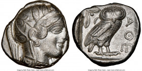 ATTICA. Athens. Ca. 440-404 BC. AR tetradrachm (24mm, 17.17 gm, 2h). NGC AU 4/5 - 4/5. Mid-mass coinage issue. Head of Athena right, wearing earring, ...