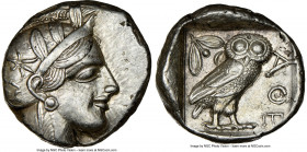 ATTICA. Athens. Ca. 440-404 BC. AR tetradrachm (25mm, 17.19 gm, 7h). NGC AU 4/5 - 3/5. Mid-mass coinage issue. Head of Athena right, wearing earring, ...