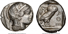 ATTICA. Athens. Ca. 440-404 BC. AR tetradrachm (25mm, 17.15 gm, 10h). NGC AU 3/5 - 4/5. Mid-mass coinage issue. Head of Athena right, wearing earring,...