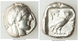 ATTICA. Athens. Ca. 440-404 BC. AR tetradrachm (24mm, 17.01 gm, 12h). XF. Mid-mass coinage issue. Head of Athena right, wearing earring, necklace, and...