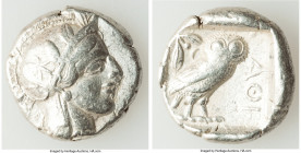ATTICA. Athens. Ca. 440-404 BC. AR tetradrachm (26mm, 17.10 gm, 1h). VF, marks. Mid-mass coinage issue. Head of Athena right, wearing earring, necklac...