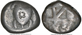 SARONIC ISLANDS. Aegina. Ca. 525-480 BC. AR stater (20mm, 12.23 gm). NGC Fine 3/5 - 3/5, countermark. Sea turtle, viewed from above, head turned sidew...