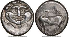 MYSIA. Parium. Ca. 4th century BC. AR hemidrachm (13mm, 12h). NGC Choice VF, edge cut. Facing Gorgoneion, tongue protruding below upper row of teeth, ...