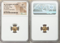 LESBOS. Mytilene. Ca. 454-427 BC. EL sixth stater or hecte (9mm, 2.56 gm, 12h). NGC AU 4/5 - 5/5. Laureate head of Apollo right / Calf's head right wi...