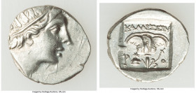 CARIAN ISLANDS. Rhodes. Ca. 88-84 BC. AR drachm (16mm, 2.02 gm, 12h). Choice XF. Plinthophoric standard, Callixei(nos), magistrate. Radiate head of He...