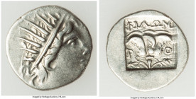 CARIAN ISLANDS. Rhodes. Ca. 88-84 BC. AR drachm (15mm, 1.84 gm, 11h). Choice VF. Plinthophoric standard, Philon, magistrate. Radiate head of Helios ri...