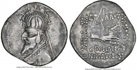 PARTHIAN KINGDOM. Sinatruces (ca. 93-69 BC). AR drachm (20mm,3.97gm 12h). NGC XF 5/5 - 2/5. Rhagae. Diademed bust of Sinatruces left, wearing tiara or...