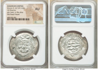 SASANIAN KINGDOM. Khusro II (AD 591-628). AR drachm (33mm, 3h). NGC AU. Bust of Khusro II right, wearing mural crown with frontal crescent, two wings,...